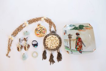 Assorted Asian Jewelry And Dish