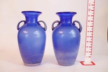 Pair Of Blue Dual Handle Vase