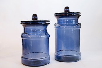 Pair Of Blue Glass Cookie Jars