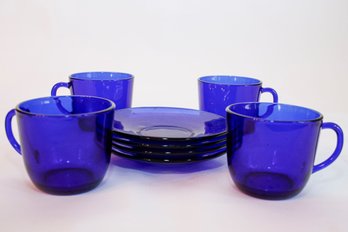 Four Colbalt Blue Cups And Saucers