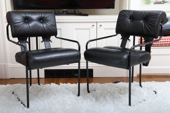 Guido Faleschini Tucroma Black Leather Chairs For Mariani, 1980s Italy