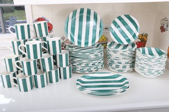 82 Piece Green And White Stripped Dish Set