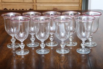 Hand-Blown Cranberry Accent Glasses- Set Of 11 Goblets