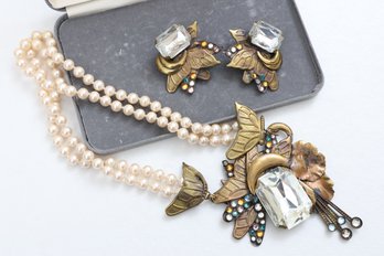 Art Deco Butterfly Necklace And Earrings