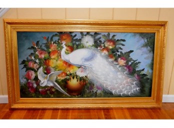 White Peacock - Framed Oil On Canvas