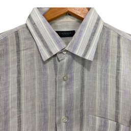 Canali Sportswear Mens Linen Striped Shirt Size L