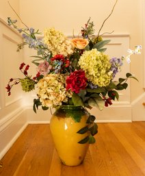 Faux Floral Arrangement In Ceramic Pot