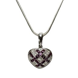 Purple & Silver Heart Pendant & Necklace