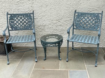 Wrought Iron Arm Chairs With Side Table