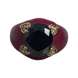 Red & Black Ring With Rhinestones