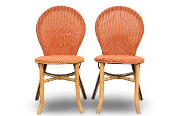 Pair Of Orange Wicker Chairs