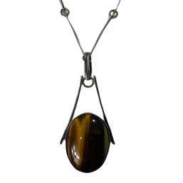 Tiger Eye Pendant Israel 925 Sterling Silver With Chain