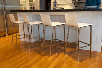 4 CB2 Leather Bar Height Stools