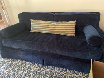 Custom Blue Two Seat Skirted Sofa