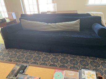 Custom Long Blue Skirted Sofa