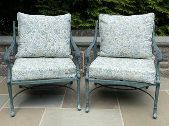 Pair Of Outdoor Wrought Iron Arm Chairs