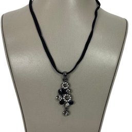 Black Leather Necklace With Multi Stone Pendant