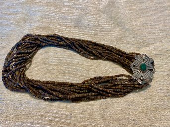 Unique Handmade Green Bead Necklace With Vintage Handmade Clasp