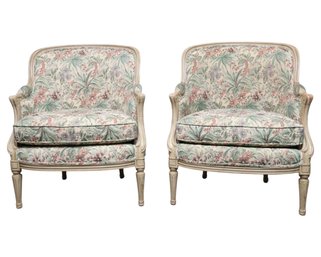 Pair Of Carved French Bergere Louis XV Side Chairs