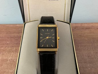 Ladies Pulsar By Seiko Black Leather Watch In Box