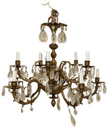 8 Light Brass And Drop Crystal Chandelier