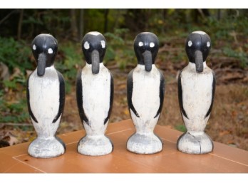 Vintage Folk Art Wooden Bowling Pin Penguins