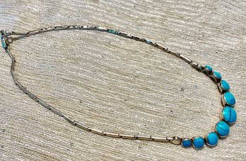 Silver Necklace With 9 Turquoise Stones