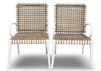 DELTA (2) SYNTHETIC WHITE AND BROWN WICKER ARMCHAIRS (cushion Req'd)