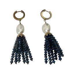 Blue Bead Earring With Fresh Water Pearl