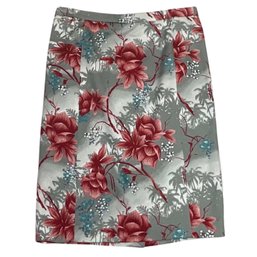 ETRO Silver & Coral Floral Skirt Size 44
