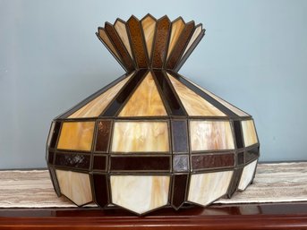 Large Vintage Stained Glass Hanging Lamp Shade 1 Of 2