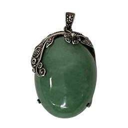 Green Stone Pendant With Marcasite
