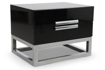 Andrew Martin Black Lacquer & Chrome Bed Side Table