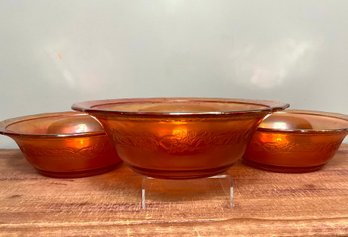 Trio Of Federal Glass Normandie Iridescent Bowls