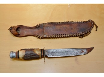 Vintage Hunting Knife With Antler Handle