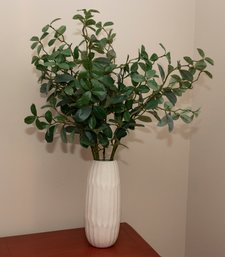 Decorative White Vase With Faux Greenery