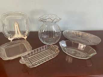 Collection Of Glass Serving Dishes & Vase