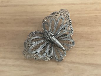 Vintage Sterling Silver Filigree Butterfly Brooch