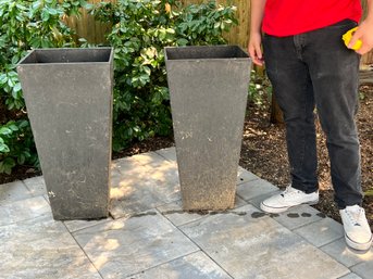 Pair Of Tall Composite Planters - Large