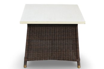 Wicker Coffee Table With White Stone Top