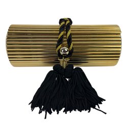 Lacome 1980s Gold Metal Tassel Minaudiere Evening Bag