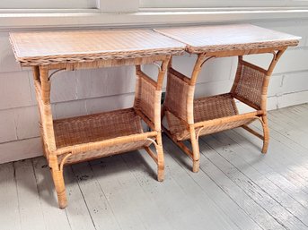 Wicker End Tables With Custom Glass Tops