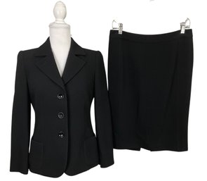 Classic Armani Collezioni Black Textured Wool Jacket & Skirt Suit Size 6