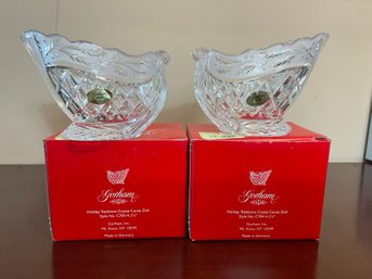 Pair Of Gorham Crystal Sleigh Candy Dishes New In Boxes