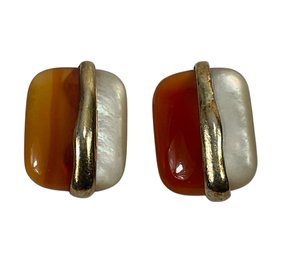 Vintage Two-tone Clip Earring With 925 Sterling Silver