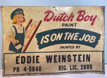 Vintage Dutch Boy Paint Is On The Job Metal Sign 36 X 23