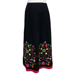 Long Black Wool Skirt With Detailed Embroidery Size 16