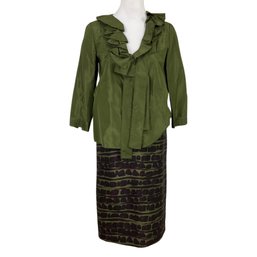 Oscar De La Renta Green Silk Blouse & Skirt Size 6/8