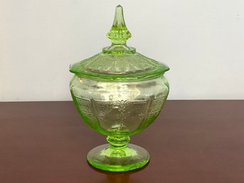 Vintage Anchor Hocking Princess Pattern Uranium Glass Jar