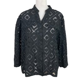 Sheer Black Lace Blouse With Appliqu